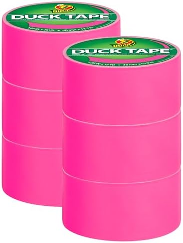 Duck Brand Color Duct Tape, 1.88 Inches x 15 Yards, 6-Roll, Neon Pink (1265016_C)