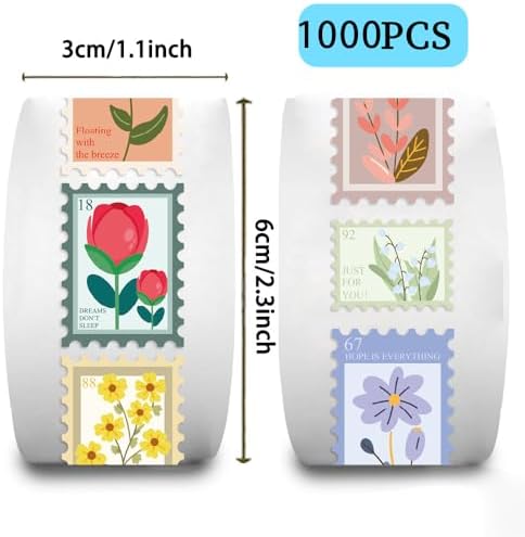 1000PCS Flower Stamp Stickers Roll, 2 Rolls 10 Designs Floral Stickers