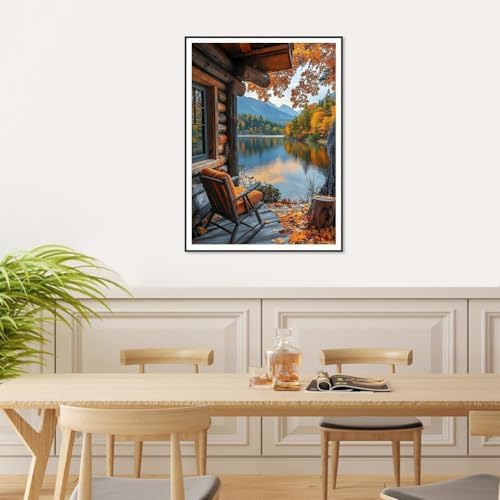 Wooden houses by the lake Diamond Art Kits for Adult Diamond Painting Kit