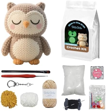 BrilleBrille Glow in The Dark Owl Crochet Kit Crochet Owls Kits Crochet Kit for Beginners Great Birthday Gifts for for Adults and Teens with Step by Step Video Amigurumi Crochet Kit DIY Craft