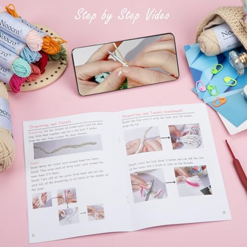 Noocro Crochet Kit for Advanced or Intermediate Beginner DIY Granny Square Bucket Bag, Purse, with Step by Step Tutorial Video and Detailed Instruction Complete Kit Craft Supplies Holiday Gift