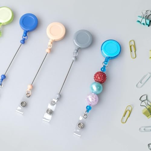 60 Pcs Beadable DIY Badge Holder Set Heavy Duty Retractable Keychain Badge Reel Clips ID Name Badge Clip with Belt Clip Blank Jewelry DIY Gift for Office Worker Doctor Nurse Employee Supplies