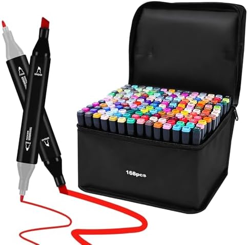 Dual Tip Alcohol Markers, Color Markers Pens, Permanent Marker, Assorted, For Adult Coloring Books, Note Taking Coloring Writing, Teacher Office Supplies, Drawing Art Supplies Kit (168 Colors)