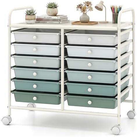 COSTWAY 12-Drawer Rolling Storage Cart, Utility Storage Organizer Cart