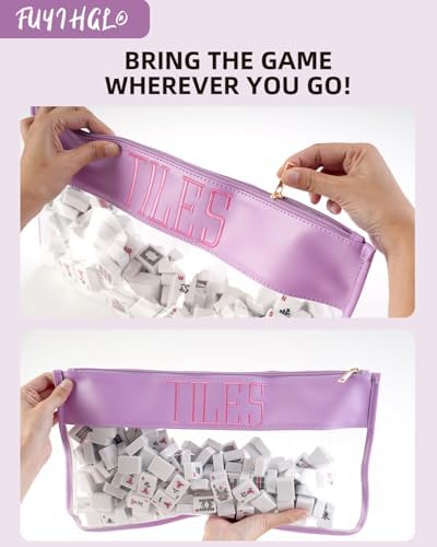 Purple Mahjong Tiles Bag with Zipper - Up to 166 Tiles