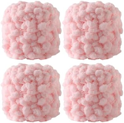 Hand-Woven Ball Yarn, 4 Pack, 380g Total, for Blankets, Cushions, and Pet Nests, Fluffy Chunky Craft Yarn (Light Pink)