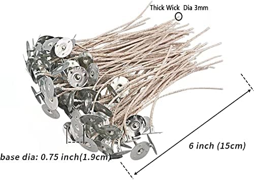 100pcs ECO 10 Wicks for Soy Candles, 6 inch Pre-Waxed Candle Wick for Candle Making,Thick Candle Wick with Base