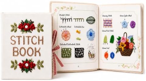 Cikeela Embroidery Stitch Book Beginner with Fabric Pages, 31 Essential Stitches in Structured Learning Order for Adults, DIY Sewing Kit with Floral Motifs, Practice Patterns EmbroideryStitch Book Kit