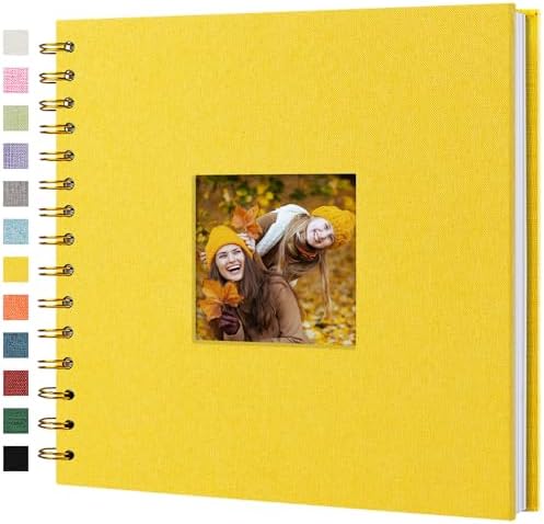 8"x8" Scrapbook Photo Album Linen Cover 20 Sheets 40 Pages White Paper | Yellow Hardcover Kraft White Pages Memory Book, for Travel Wedding Guest Book Christmas Baby Shower Fits 4x6 & Instant Photos