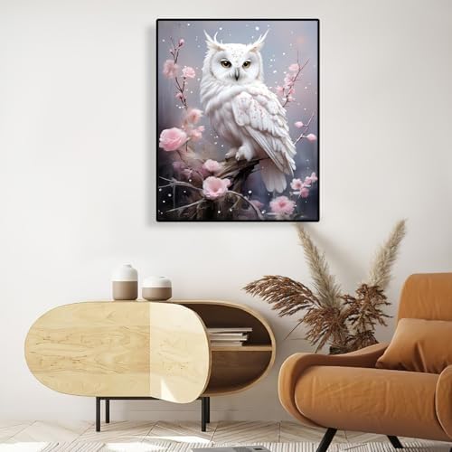 AIBOERL Diamond Art Kits for Adults，DIY Owl Diamond Painting Wall Decor | Round Drill Flower Diamond Painting for Beginners DIY Rhinestone 5D Diamond dots(Gemstone Craft)Wall Art Gift 12x16IN