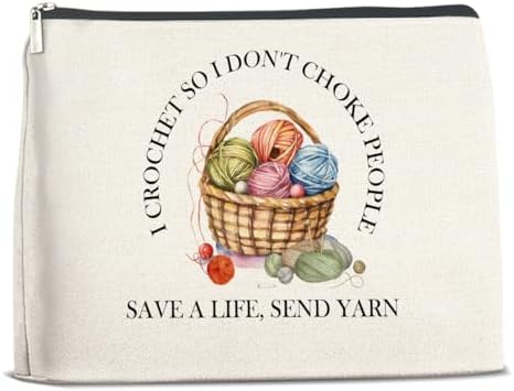 Crochet Makeup Bag Christmas Gift - Funny Save a Life Send Yarn Cosmetic Bag Knitting Gifts for Crochet Lovers Knitters