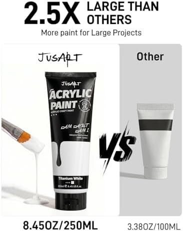 JusArt Titanium White Acrylic Paint, 8.45oz/250ml Large Tube, Heavy Body