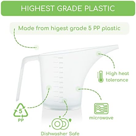 Funnel Pitcher for Soap Making, Large Capacity Easy Pour Container with Long Spout, Soap Making Supplies, Bakeware Mold, Candle, Microwave Safe, 4 Cups, 32 Ounces, 1000 ml - Set of 4