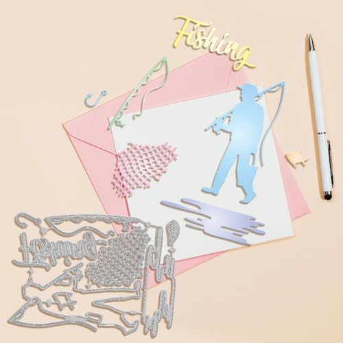 GLOBLELAND Family Fishing Cutting Dies for Card Making Fishing Net Background Cut Die for DIY Scrapbooking Journal Embossing Paper Craft Decor