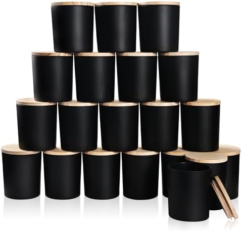 SHOWIN Thick Candle Jars for Making Candles 20 Pcs, 10 OZ Empty Jars with Wood Lids for Candle Making, Sample Container, Matte Black