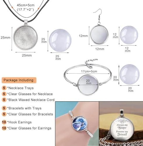 45pcs Pendant Trays Set with Cabochon Glass, Round
