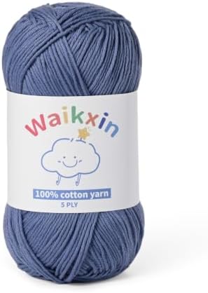 100% Cotton Yarn for Crocheting,Baby Yarn for Crocheting Soft,5 Ply Milk Cotton Yarn,#2 Sport Weight Cotton Yarn,3.52oz/262.4yds Amigurumi Yarn for Puzzle,Clothes&DIY Crafts.(Denim Blue)