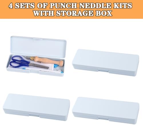 4 Sets of Punch Needle Kit with Storage Box,Adjustable Punch Needle Tool with1.6mm/2mm/2.5mm/3.5mm/5mm Metal Needles,Punch Needle Adults Beginner for DIY Craft,Perfect for Decoration and Gifts(Blue)