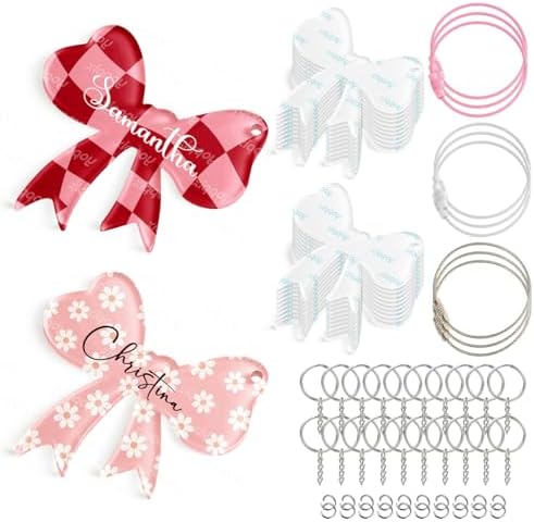 YOPPIX 20 Set Sublimation Bow Blank kit, Sublimation Acrylic Bow Blanks Keychain for Heat Transfer Keychain Luggage Tag Baggage Handbag Travel Suitcase Tags, Home Gift Crafts Supplies
