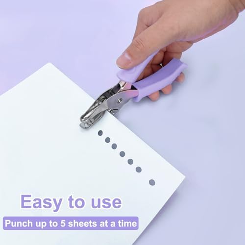 Single Hole Punch Paper Hole Puncher for Crafts, One Hole Punch with Purple Soft Grip Handle, Hole Punchs for Kids and Adults, Handheld Circle Punch for Paper Crafts in Home, Office, Classroom, 3 Pack