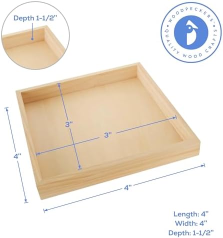 Small Square Wood Canvas 4 x 4 x 1-1/2 inch, Pack of 2 Unfinished Wood Frames, Blank Wooden Signs for Crafts & Home Decor, by Woodpeckers