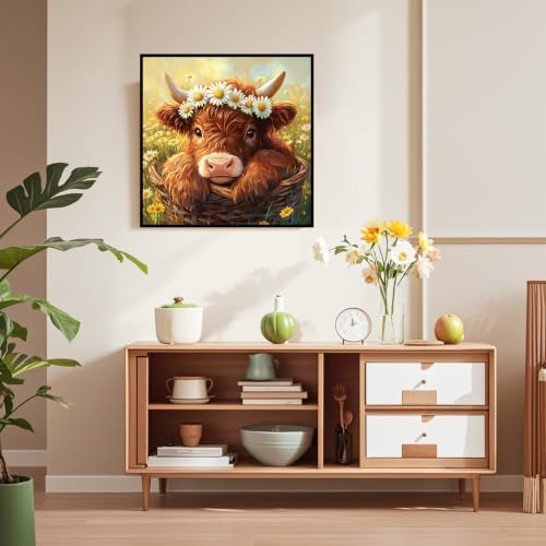 2 Pack Highland Cow Paint by Numbers Kit for Adults Framed Easel 10x10 inch | Highland Cow Adult Paint by Numbers, Paint by Number with Frame with Painting Brushes for Wall Decor DIY Acrylic Oil Painting