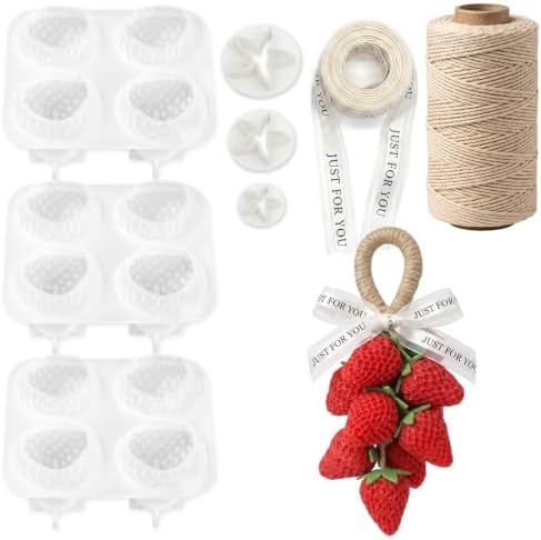 Silicone Strawberry Soap Mold Kit for DIY Soap Making, with Cotton Rope, Bow Ribbons, Leaf Stamper, Reusable Soap Making Supplies for Crafts, Gifts & Beginners