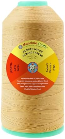 Mandala Crafts Size 46 210D T45 Tan Bonded Nylon Thread, 2843 YDs