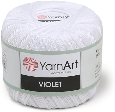 YarnArt Violet – 100% Mercerized Cotton Crochet & Knitting Yarn – Soft & Durable Lace Thread for Embroidery, Doilies & DIY Crafts – 1 Skein (50g, 282m) (1000)