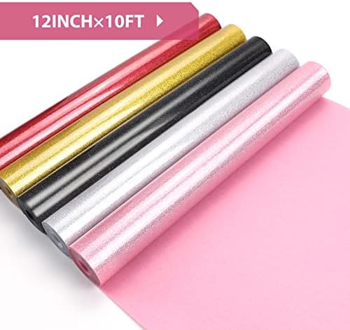 HTVRONT Glitter HTV, 12" x 10ft Pink Glitter HTV Heat Transfer Vinyl