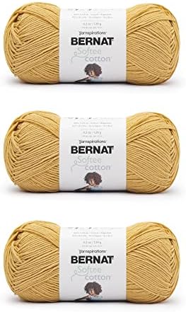 Bernat Softee Cotton Yarn for Crocheting Soft, Golden Yarn, 3-Pack