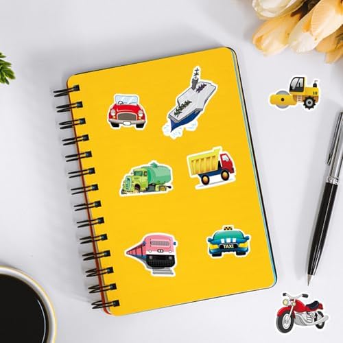 DothRayan Car Stickers for Water Bottles, 100 Pcs Transportation Vehicle Truck Stickers for Kids Boys, Vinyl Waterproof Truck Sticker for Teaching Aids for School and Home, Rewards and Gifts