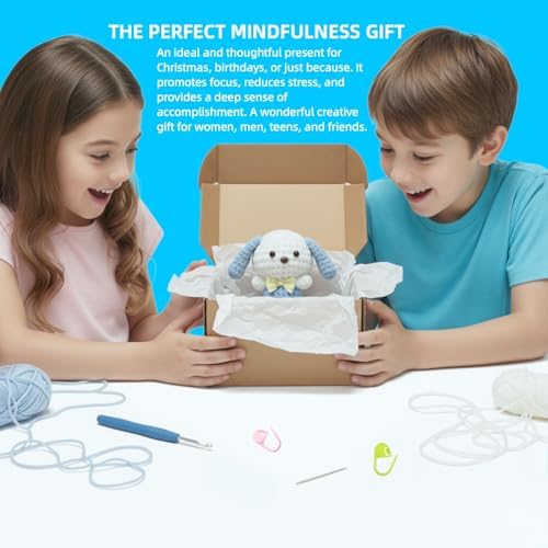 BUNUKY Crochet Kit for Beginners, Amigurumi Puppy Crochet Starter Kit with Step-by-Step Video Tutorials, Complete DIY Craft Kit Gift for Adults & Teens