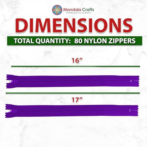 Mandala Crafts 80 PCs Purple Closed-End 16 Inches Nylon Zippers for Sewing