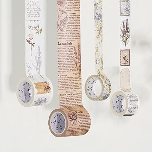 WT Petals & Parchment Washi Sticker Tape Set, 4 Rolls, Original Vintage Floral Designs, Decorative Masking Tape for DIY Crafts, Journaling, Scrapbooking, Planners, and Adhesive Paper Stickers