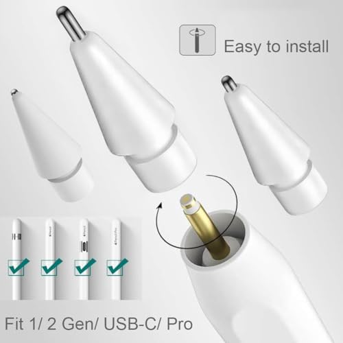 Set of 6 Tips for Apple Pencil, Upgraded No Wear Out Metal Pencil Pro Tips for Apple Pencil 1st/ 2nd Gen/USB-C iPencil Tip