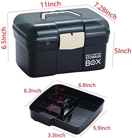 Kinsorcai 11'' Plastic Box Organizer with Removable Tray, Sewing Organizer, Craft & Art Supply Multipurpose Storage Box for Cosmetic (Black)