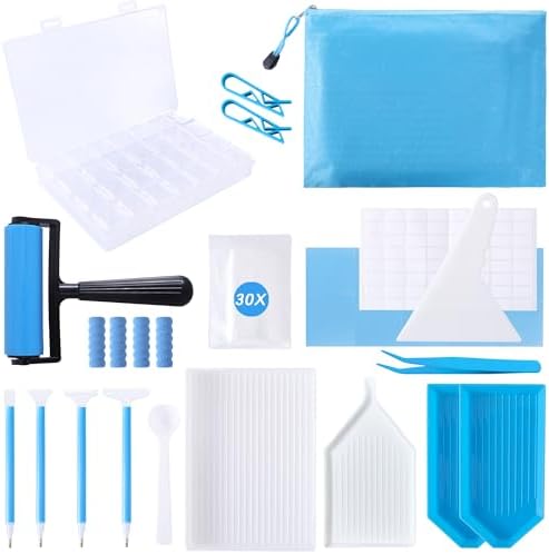 LYMUSUMI 61PCS 5D Diamonds Art Accessories and Tools Kits with Diamond Painting Roller and Diamond Art Storage Box for Adults or Kids（Blue）