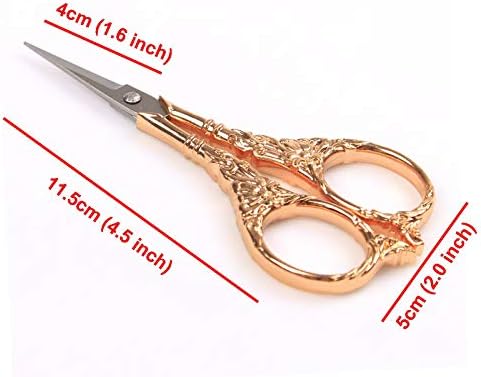 BIHRTC Vintage European Style Scissors Stainless Steel for Cross Stitch Cutting Embroidery Sewing Handcraft Craft Art Work DIY Tool(Rose Gold)
