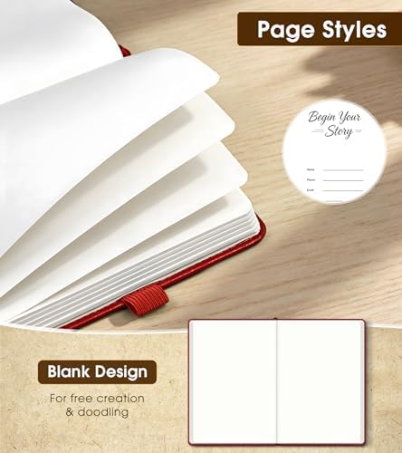 Journal Notebook, A5 Leather Hardcover Blank Sketchbook, 160 Pages, 180° Lay-Flat Binding, 100 GSM Thick Paper, for Sketching, Drawing, Art Journaling & Creative Writing, Red