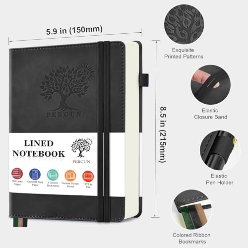 Lined Notebook 5.9"x8.5", Hardcover Leather Journal for Women Men,160 Pages | Medium Size 100 Gsm Writing Journal, Leather Journaling Notebooks for Work School Business Travel Note taking & Daily Diary
