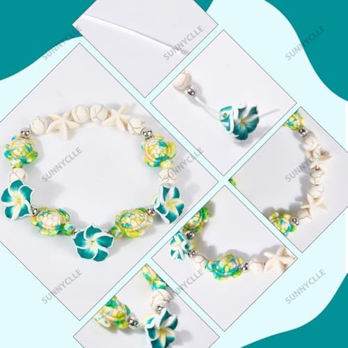 SUNNYCLUE 1 Box 159Pcs DIY 6 Sets Bracelet Making Kits Plumeria Flower Beads Polymer Clay Hawaiian Flowers Starfish Sea Turtle Beach Ocean Summer Beads for Jewelry Making Kits Adult Women Gifts