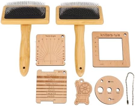 Knitting Measure Tool Set with Wooden Knitting Gauge, Crafted Beech Wood Yarn Measuring, Needle Felting Tools, Wool Brush for Fiber Crafting Projects