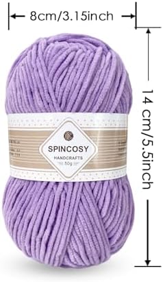 Skinny Chenille Yarn, 2 Pack of 50g/120 Yards Fluffy Soft Polyester Crochet Yarn Sutible for Colorful DIY Crafts Blankets Plush Dolls (Purple)