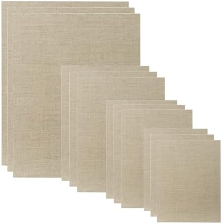 Senso Clear Primed Linen Panels - Medium Sampler Set of 12 Canvas Panels - 3 Each of Sizes 9x12, 11x14, 12x16, and 16x20 for Painting Oils, Acrylics, Pastels and More