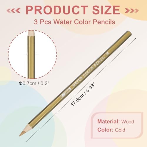 PATIKIL Watercolor Pencils, Gold Color Pencil Set Sketch Coloring Drawing Colored Pencils Bulk Artist Drawing Supplies for Adult Coloring Book Blending, 3 Pcs