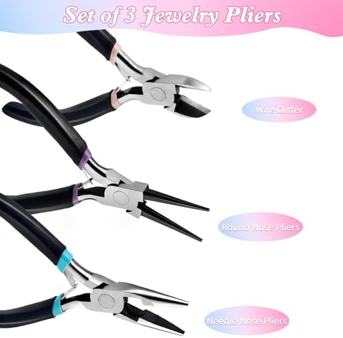 URSKYTOUS 3Pcs Jewelry Pliers Set Jewelry Making Pliers Tools Kit Include Jewelry Making Needle Nose Chain Nose Round Bent Pliers Wire Cutter for Bracelet Beading Craft Jewelry Making Supplies (Black)