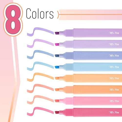 Mr. Pen- Aesthetic Highlighters No Bleed, 8 Pack, Assorted Colors | Chisel Tip, Cute Highlighters Assorted Colors for Journaling, Highlighting, Underlining, Fast Dry, Back to School Supplies