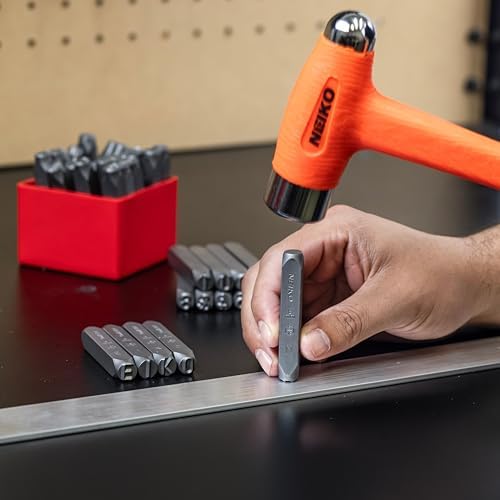 NEIKO 02625A Number and Letter Punch Set with Heat-Treated Steel Punches, Imprinting & Arts and Crafts, 5/16" (8MM) Shaft, 36 Pc Stamp Set, Uppercase Letter & Number Punch Set (A-Z / 0-8 / "&" Symbol)