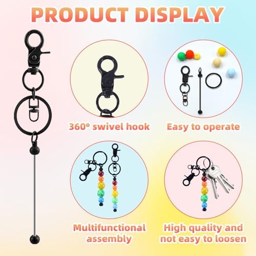 48 Pcs Beadable Keychains Bars bulk - 24 Black DIY Metal Beaded Keychain Making Kit + 24 Bags Included, Bead Keychain Supplies,Blank Key Chain, Perfect for Women, Men, Mother's Day, Birthday Gift